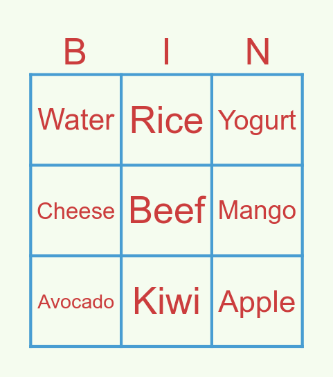 Food Bingo Card