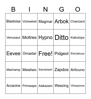 Pokemon Bingo Card