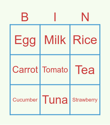 Food Bingo Card