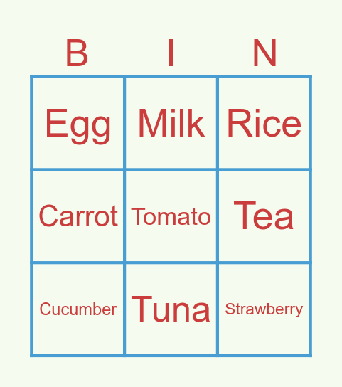 Food Bingo Card