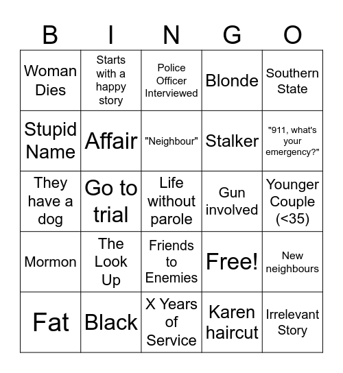Worst Neighbour Ever Bingo Card