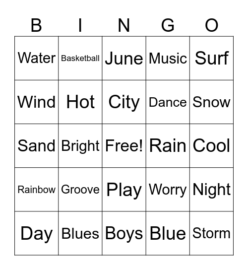 Music BINGO Card