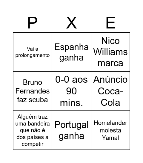 Portugal vs Espanha Bingo Card