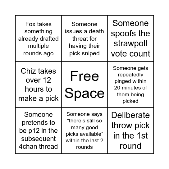 Tavern Cool Zone Draft Bingo Card