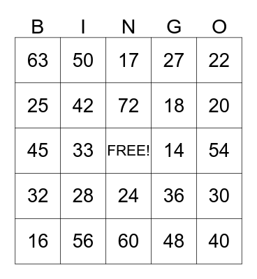 Multiplication Bingo Card