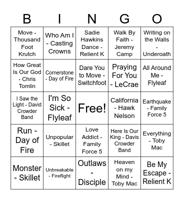2000's Youth Group Bingo Card