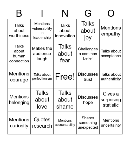 The power of vulnerability Bingo Card