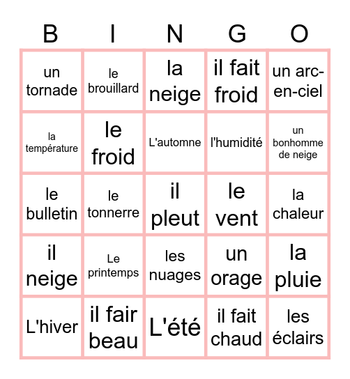 LA MÉTÉO ALVE Bingo Card