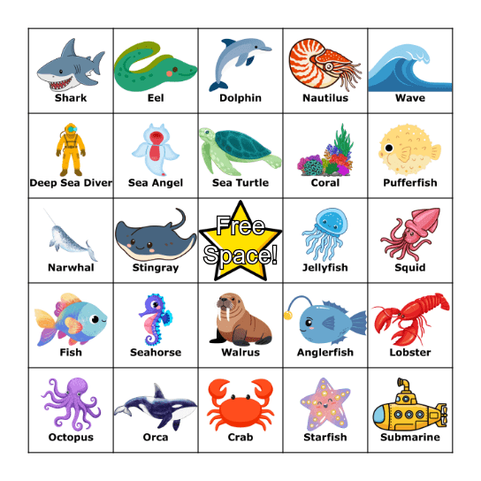 Deep Sea Discovery Bingo Card