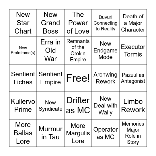 Tennocon 2026 Bingo Card