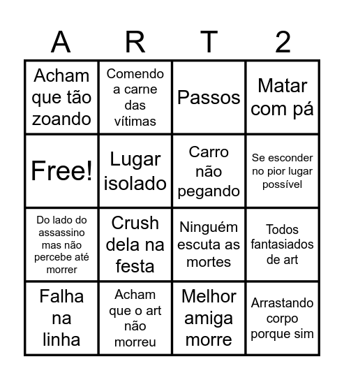 Terrefier 2 Bingo Card