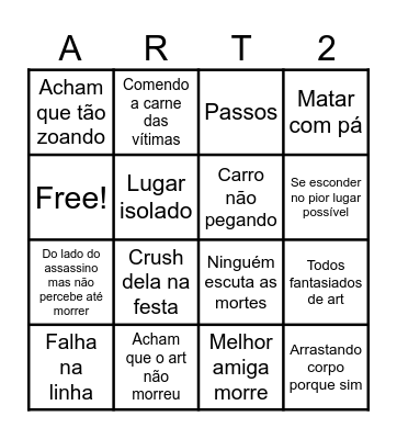 Terrefier 2 Bingo Card