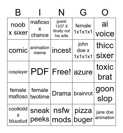 Fosaken Tiktok Bingo Card Bingo Card