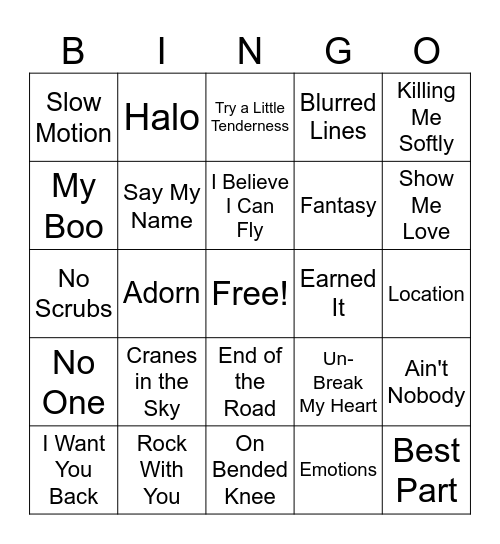 R&B Bingo Card