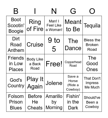 Country Bingo Card