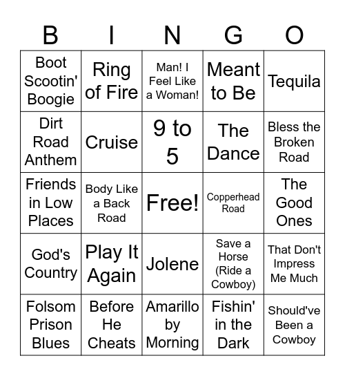 Country Bingo Card