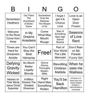 Musical Theatre Bingo Card