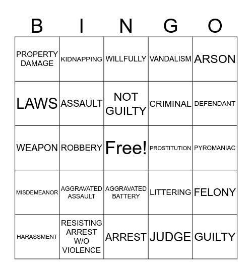 ABC's OF CRIME Bingo Card