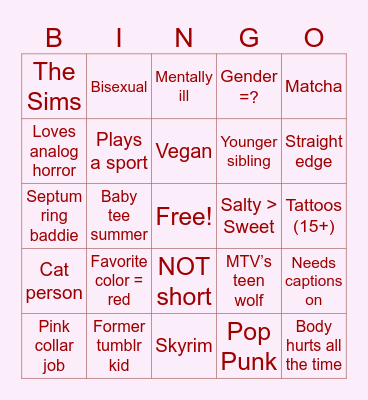 Evelyn Bingo Card