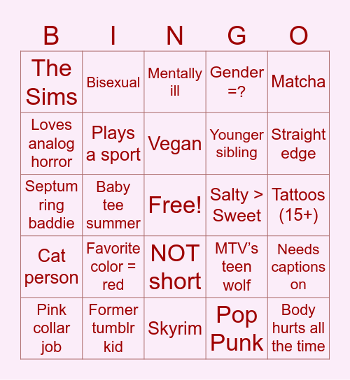 Evelyn Bingo Card