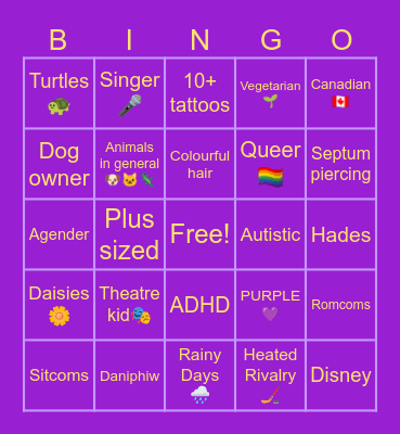 Notonfireflies (Lex) Bingo 💜 Bingo Card