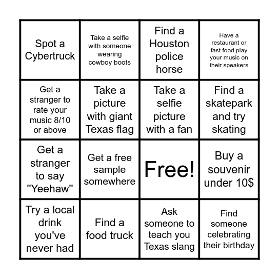 Lost in Houston Bingo Card