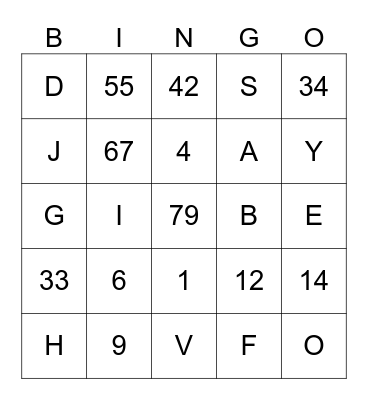 Letters And Numbers Bingo Card