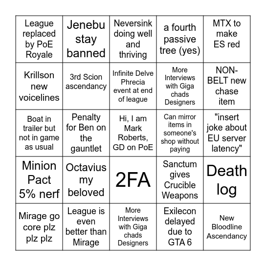 Most sane 3.29 Bingo Card