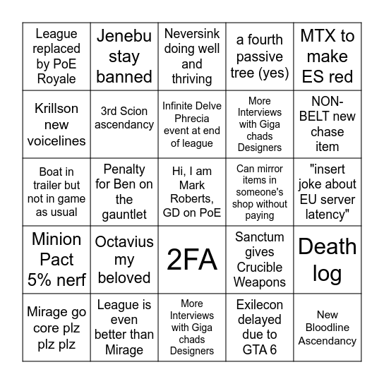 Most sane 3.29 Bingo Card