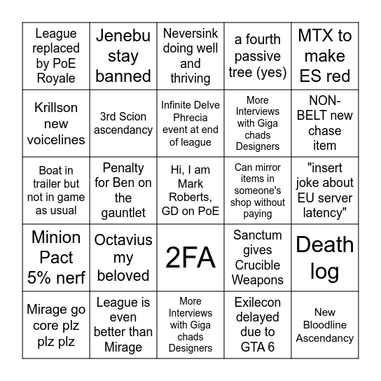 Most sane 3.29 Bingo Card