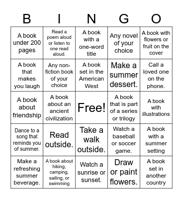 Summer 2026 Reading Bingo Card