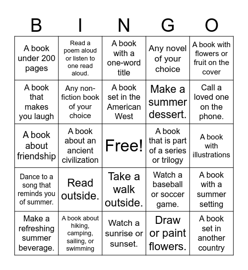 Summer 2026 Reading Bingo Card