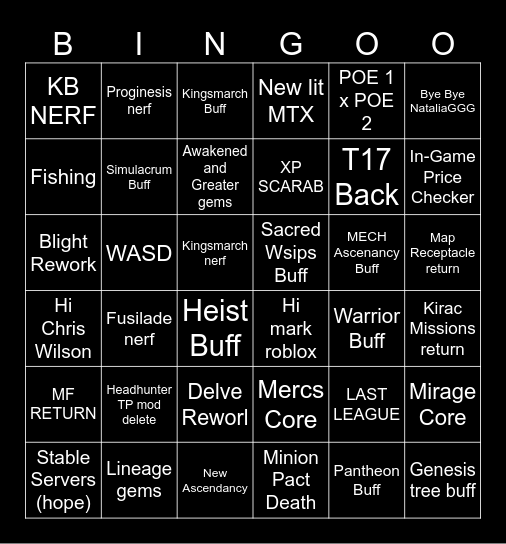 3.29 POE LEAK Bingo Card