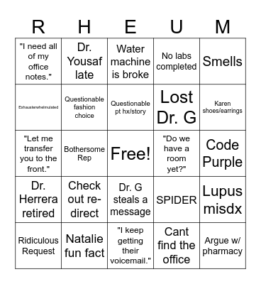 RHEUMATOLOGY BINGO Card