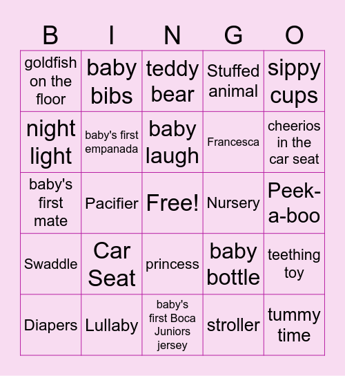 Baby Shower Bingo! Bingo Card