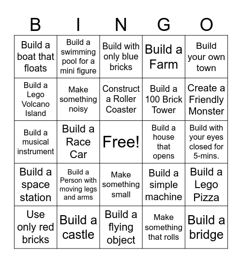 Ultimate Lego Build Challenge BINGO Card