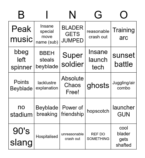 Beyblade plastic gen Bingo Card