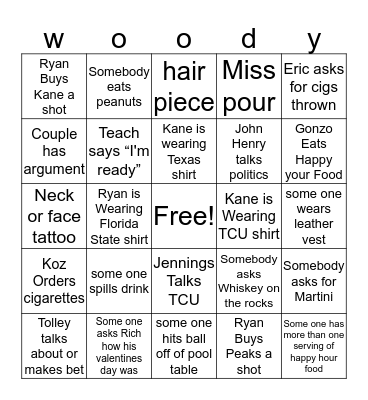 Woody's Fun Bingo Card