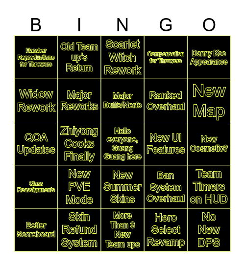 Rivals Season 9 Dev Vision Bingo Card