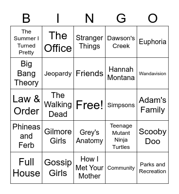 TV Show Bingo Card