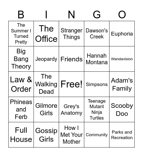 TV Show Bingo Card
