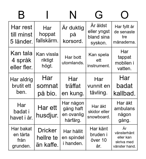 Leta upp någon som... Bingo Card