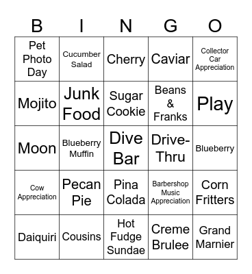 National Days in July Bingo Card
