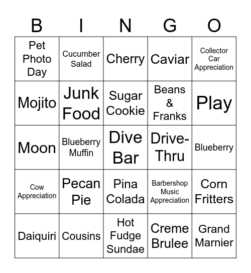 National Days in July Bingo Card