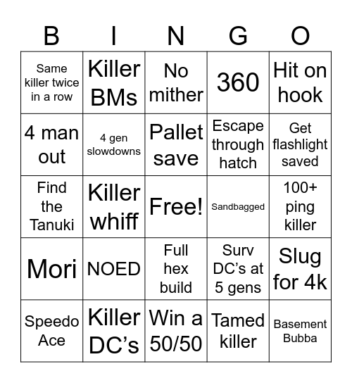 Dead by Daylight Bingo Card