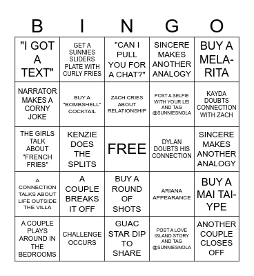 LOVE ISLAND BINGO Card