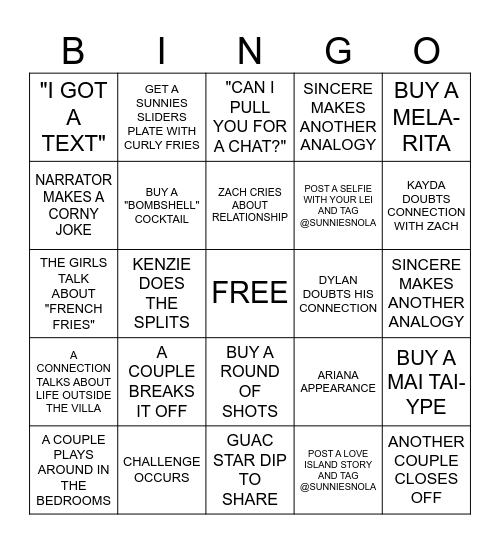 LOVE ISLAND BINGO Card