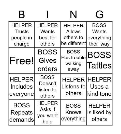 Bossy Bingo Card