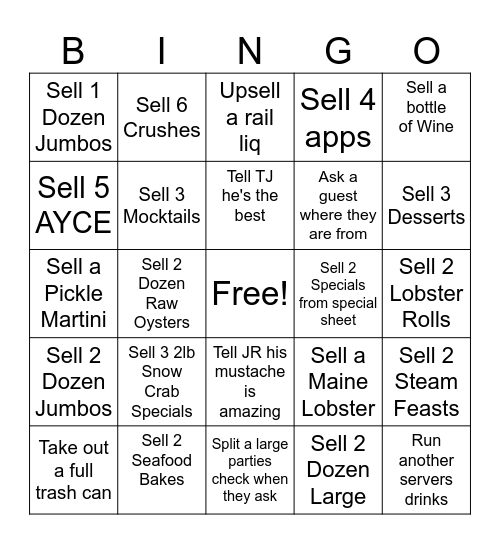 Claws Bingo Card