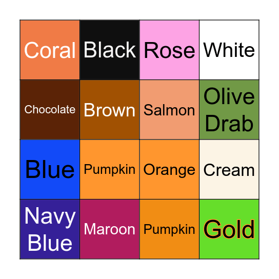 Colour Bingo Card